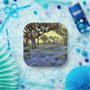 Assiettes En Carton Vieux chêne vivant arbre et cloches bleues