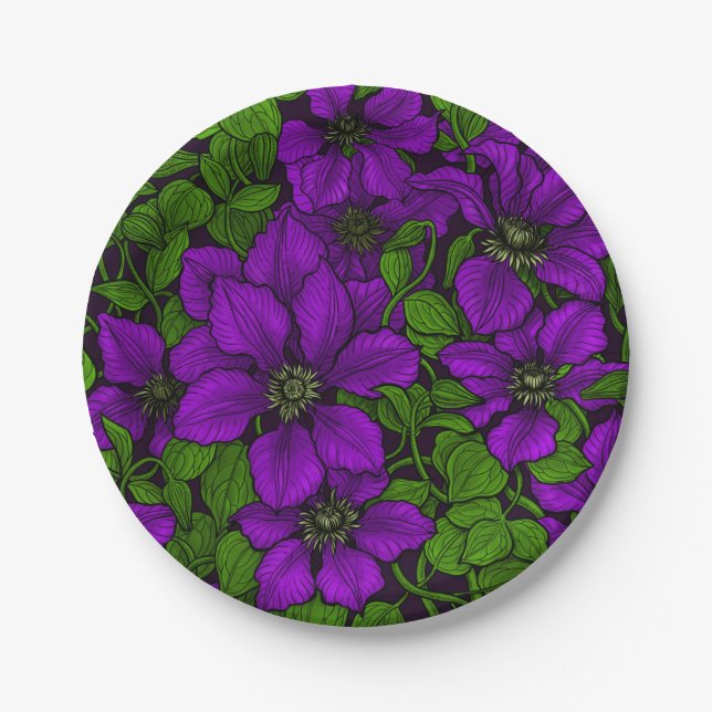 Assiettes En Carton Vigne de Clematis pourpre (Devant)