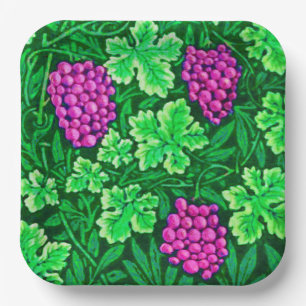 Assiettes En Carton Vigne de William Morris, magenta et vert