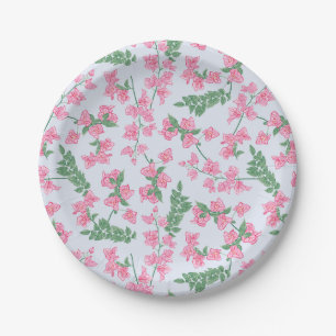 Assiettes En Carton Vignes florales peintes en bleu rose et vert de la