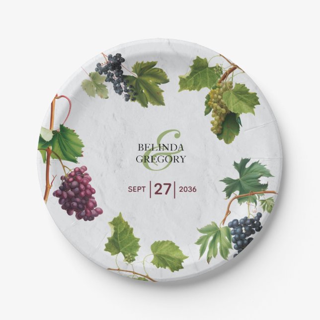 Assiettes En Carton Vignoble de raisins Méditerranée Grec Mariage (Devant)