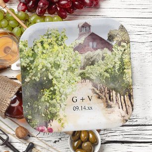 Assiettes En Carton Vignoble et Mariage d'aquarelle de la grange rouge