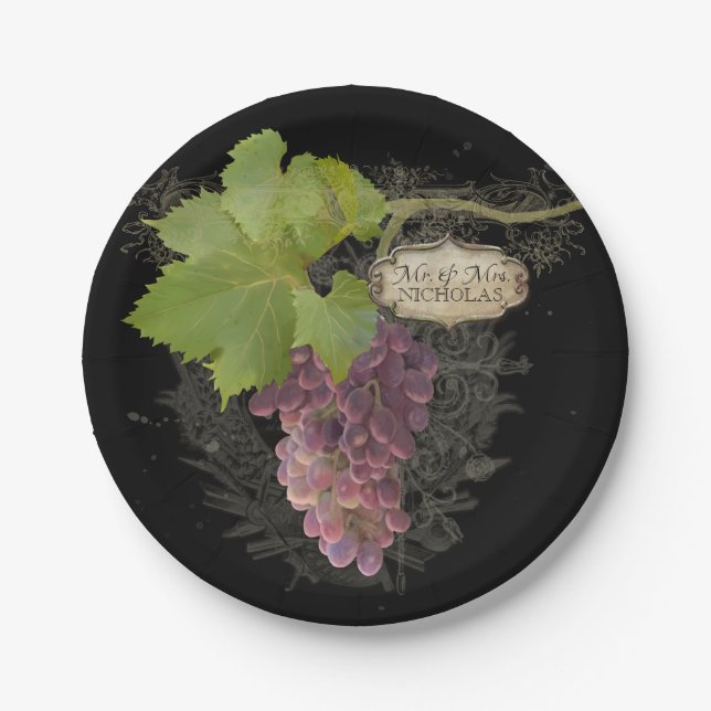 Assiettes En Carton Vignobles Vignoble M. et Mme Mariage Élégant (Devant)