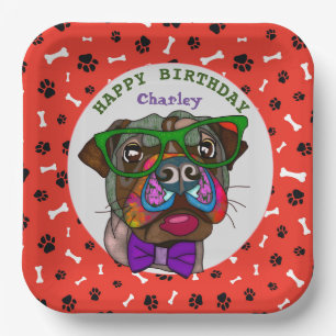 Assiettes En Carton Vilain chien visage Carlin anniversaire Plaques de