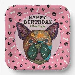 Assiettes En Carton Vilain visage de chien français Buldog anniversair