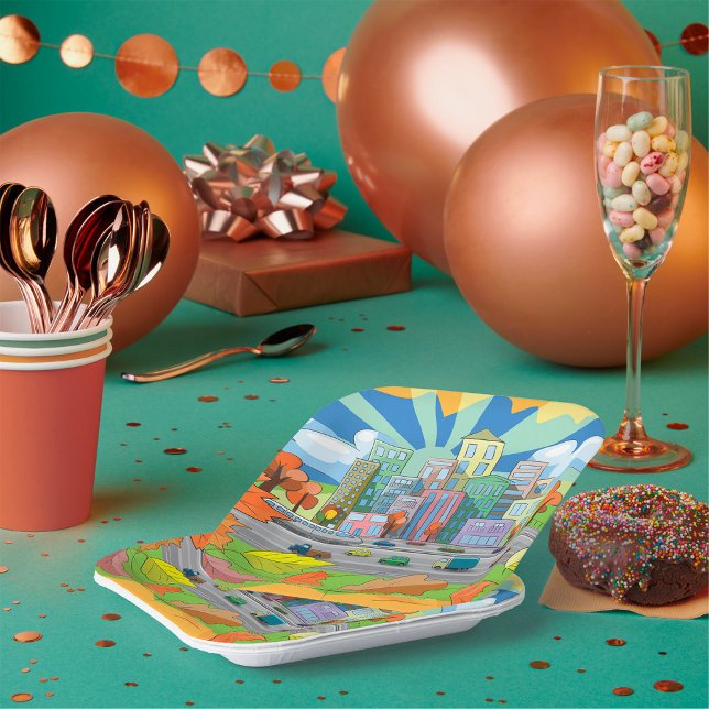 Assiettes En Carton Ville En Automne (Créateur téléchargé)
