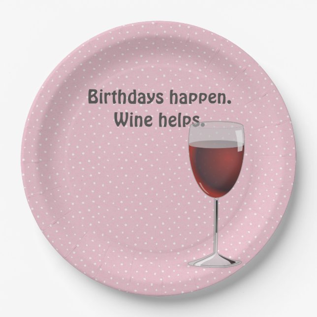 Assiettes En Carton Vin rouge et anniversaire Pois (Devant)