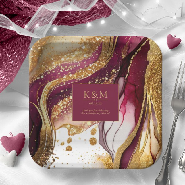 Assiettes En Carton Vin rouge Mariage Abstrait Sparkling ID1018 (Créateur téléchargé)