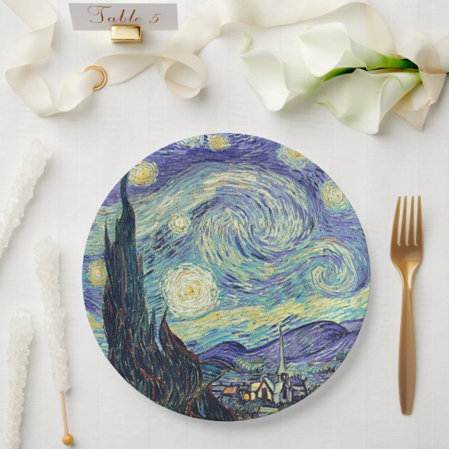 Assiettes En Carton Vincent Van Gogh La Nuit étoilée    (Mariage)