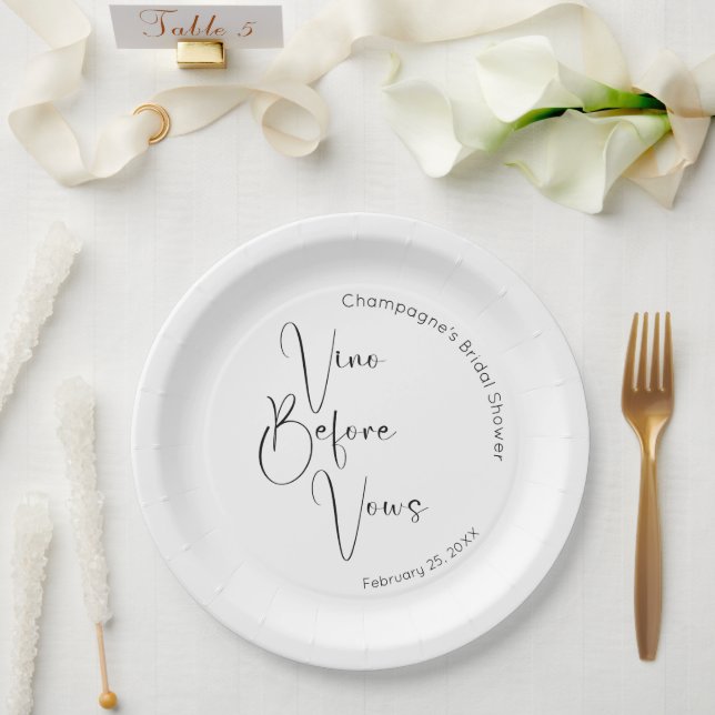 Assiettes En Carton Vino Fête des mariées De Script Moderne Avant Vows (Mariage)