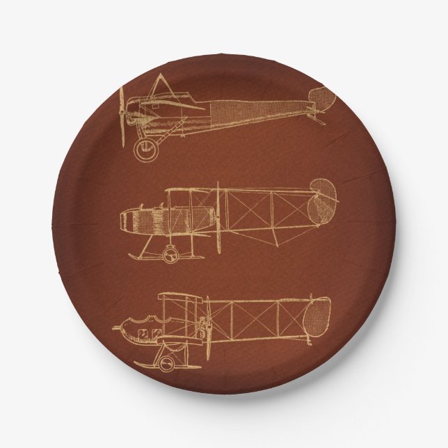 Assiettes En Carton Vintage Airplanes Classic Plane Art (Devant)