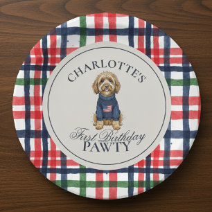 Assiettes En Carton Vintage Americana Plaid Doodle Chien Premier anniv