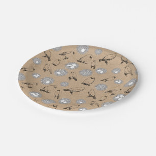 Assiettes En Carton Vintage Birds & Nid Rustic Kraft Brown