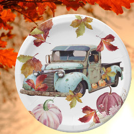 Assiettes En Carton Vintage Bleu Camion Automne Quitte Citrouille