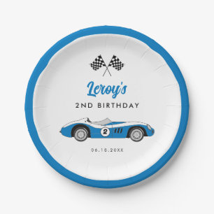 Assiettes En Carton Vintage Blue Race Car Boy Fête d'anniversaire