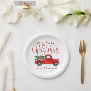Assiettes En Carton Vintage Camion Rouge Fête de Noël personnalisée