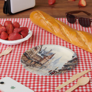 Assiettes En Carton Vintage Christmas Village Street Vacances