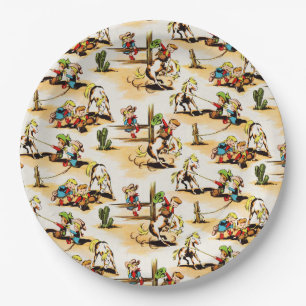 Assiettes En Carton Vintage Cowboy Cowgirl Country Kids Pony Cactus Na