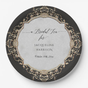 Assiettes En Carton Vintage Elégant Baroque Black and Gold Bridal Tea