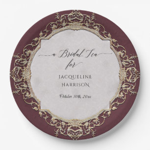 Assiettes En Carton Vintage Elégant Rococo Vin et Thé de mariée or
