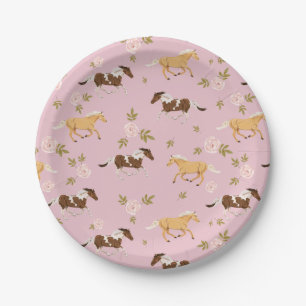 Assiettes En Carton Vintage Floral Horse Motif