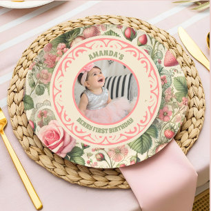 Assiettes En Carton Vintage fraise 1ère fête d'anniversaire Photo