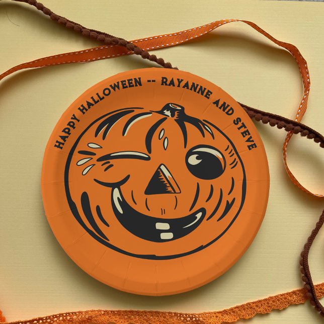 Assiettes En Carton Vintage Jack-o-Lantern Pumpkin Custom Halloween (Créateur téléchargé)