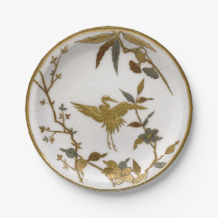 Assiettes En Carton Vintage japonais faux or porcelaine grue Japandi