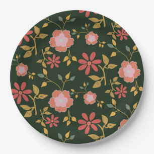 Assiettes En Carton Vintage marguerite Floral Vert foncé