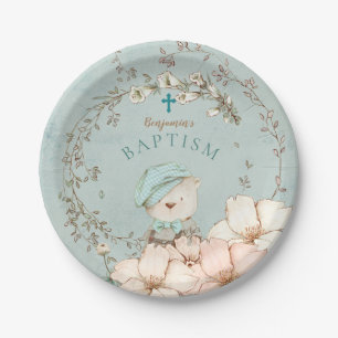 Assiettes En Carton Vintage mignon ours Feuilles garçon vert Baptême
