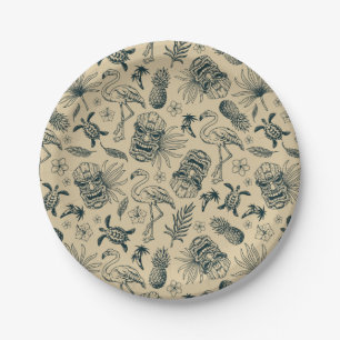 Assiettes En Carton Vintage Motif tropical