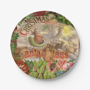 Assiettes En Carton Vintage Noël Père Noël Sleigh