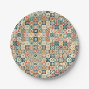 Assiettes En Carton Vintage, patchwork, paré