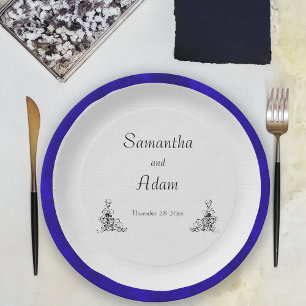 Assiettes En Carton Vintage Royal Bleu et Blanc Mariage décoratif