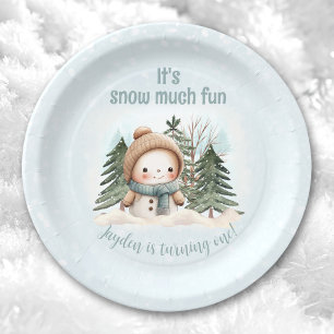 Assiettes En Carton Vintage Snowman Blue hiver premier anniversaire