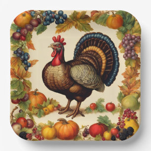 Assiettes En Carton Vintage Thanksgiving Turquie et récolte de fruits