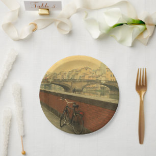 Assiettes En Carton Vintage Vieux pont à Florence, Italie