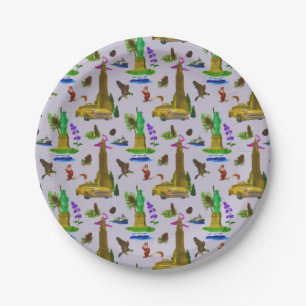 Assiettes En Carton Vintage voyage Skyline New York Liberty Automne