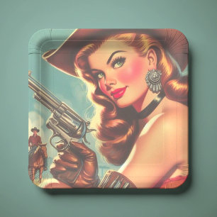 Assiettes En Carton Vintage Western Pin-up