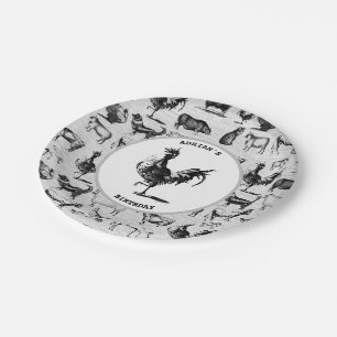 Assiettes En Carton Vintages animaux de ferme Collage rustique