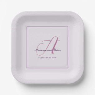 Assiettes En Carton Violet, lavande et violet Rose de monogramme