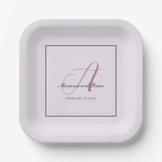 Assiettes En Carton Violet, lavande et violet Rose de monogramme