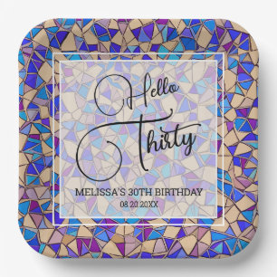 Assiettes En Carton Violet Mosaïque Bleue Bonjour Trente Anniversaire