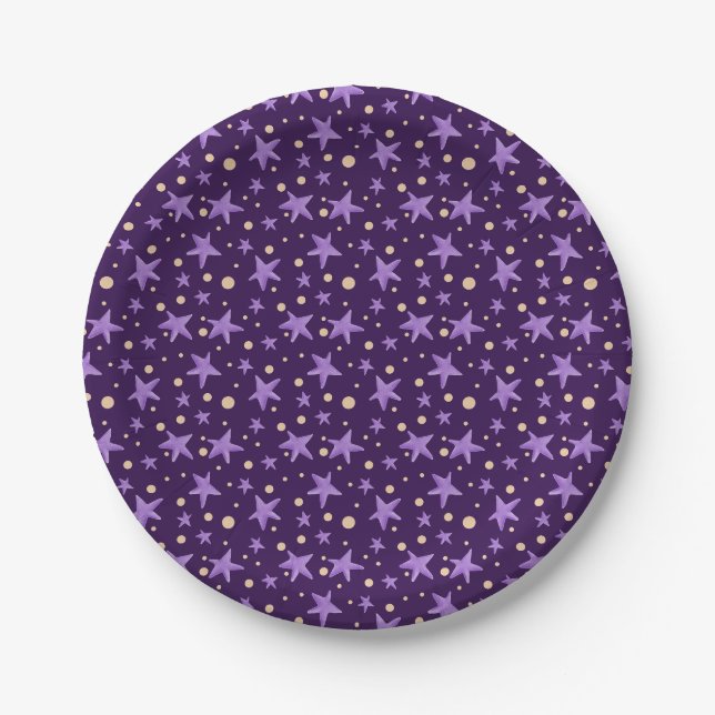Assiettes En Carton Violet Stars Violet Starry Soirée (Devant)