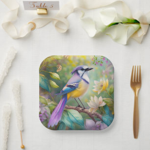 Assiettes En Carton Violet Tufted Jay Imaginaire Bird
