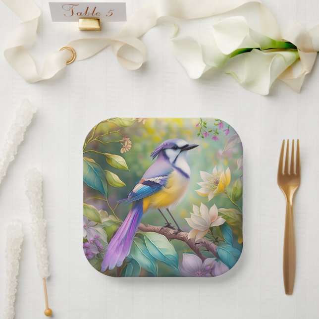 Assiettes En Carton Violet Tufted Jay Imaginaire Bird (Mariage)