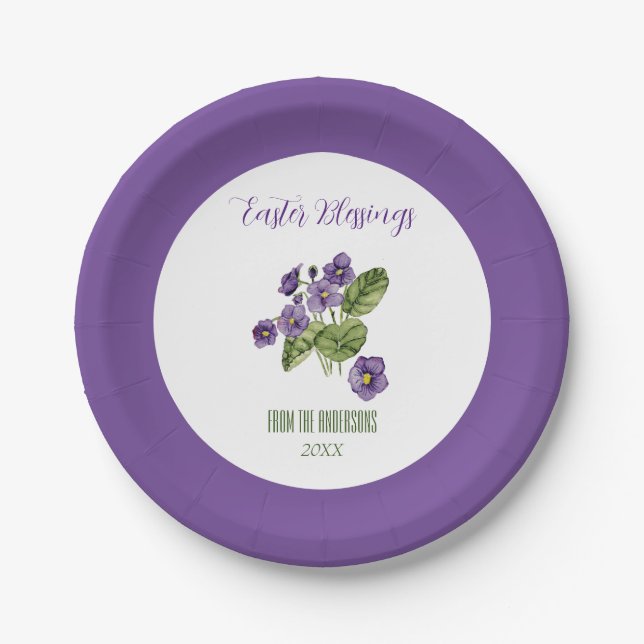 Assiettes En Carton Violette violette bénédiction de Pâques (Devant)