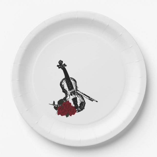 Assiettes En Carton Violon et Rose (Devant)
