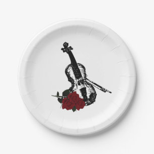 Assiettes En Carton Violon et Rose