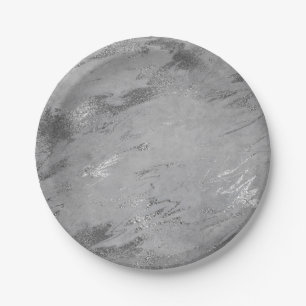 Assiettes En Carton Vip Abstrait gris Graphite Silver Marble Party